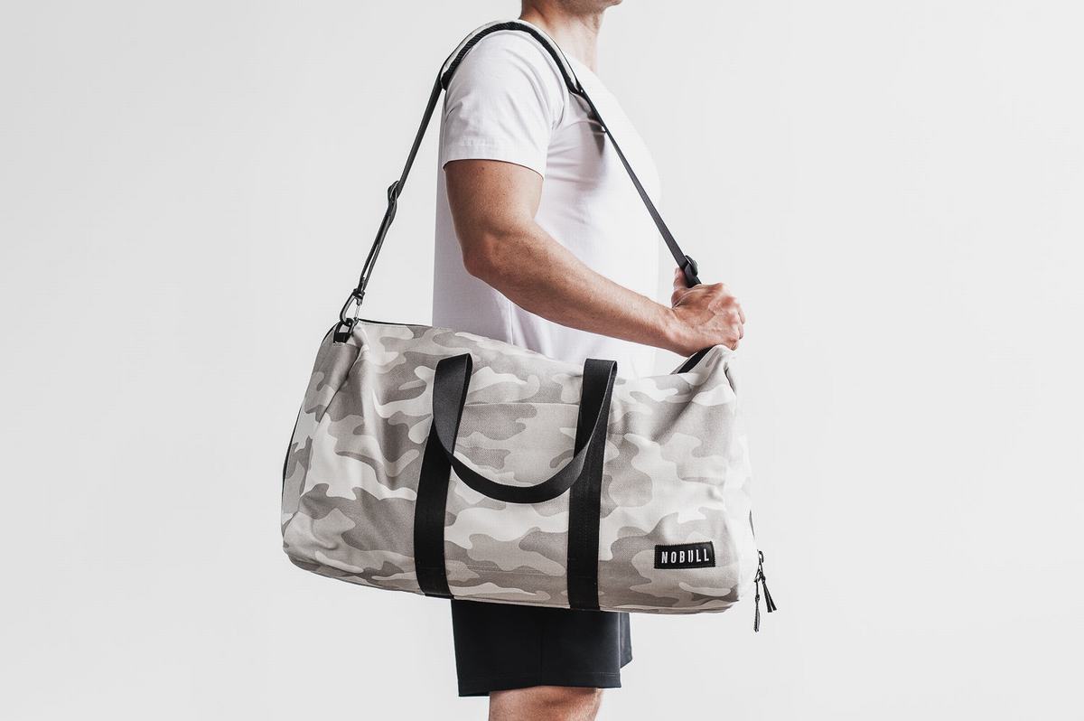 Nobull Waxed Canvas Men's Duffle White Camo | Australia (YX9165)